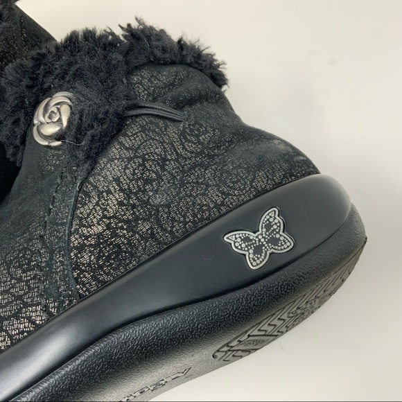 ALEGRIA black florets ankle boot, style#Mer-553. with faux fur. - Picture 8 of 9